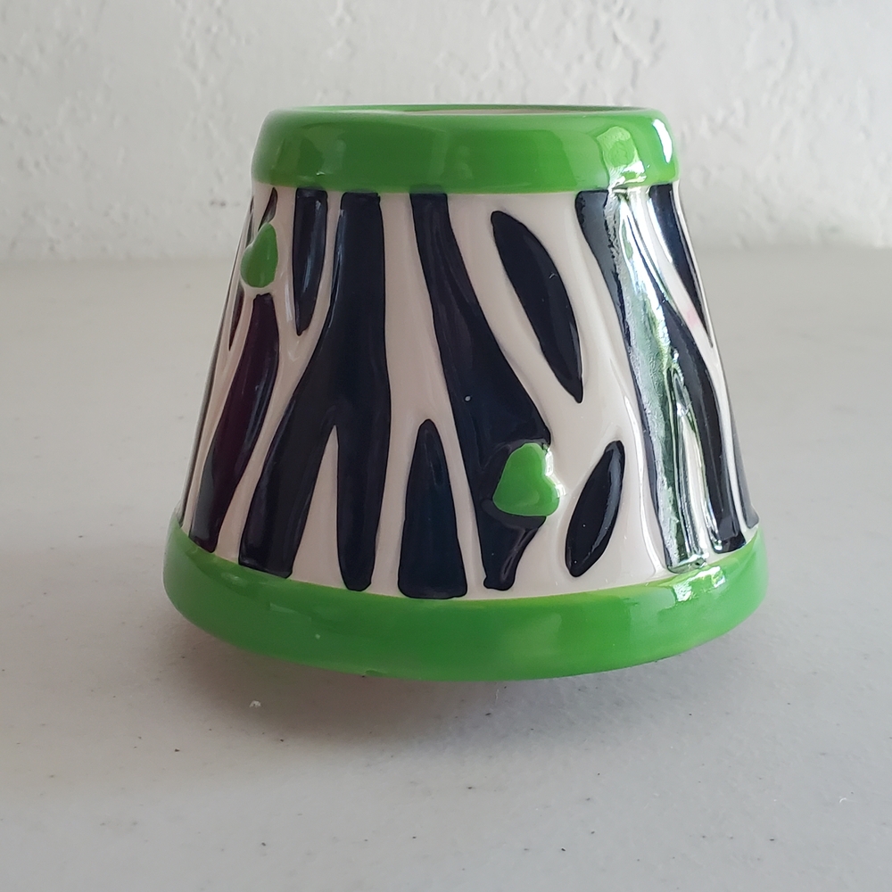 Home Interiors Zebra print Candle Shade 4 small jar Green edge trim and hearts